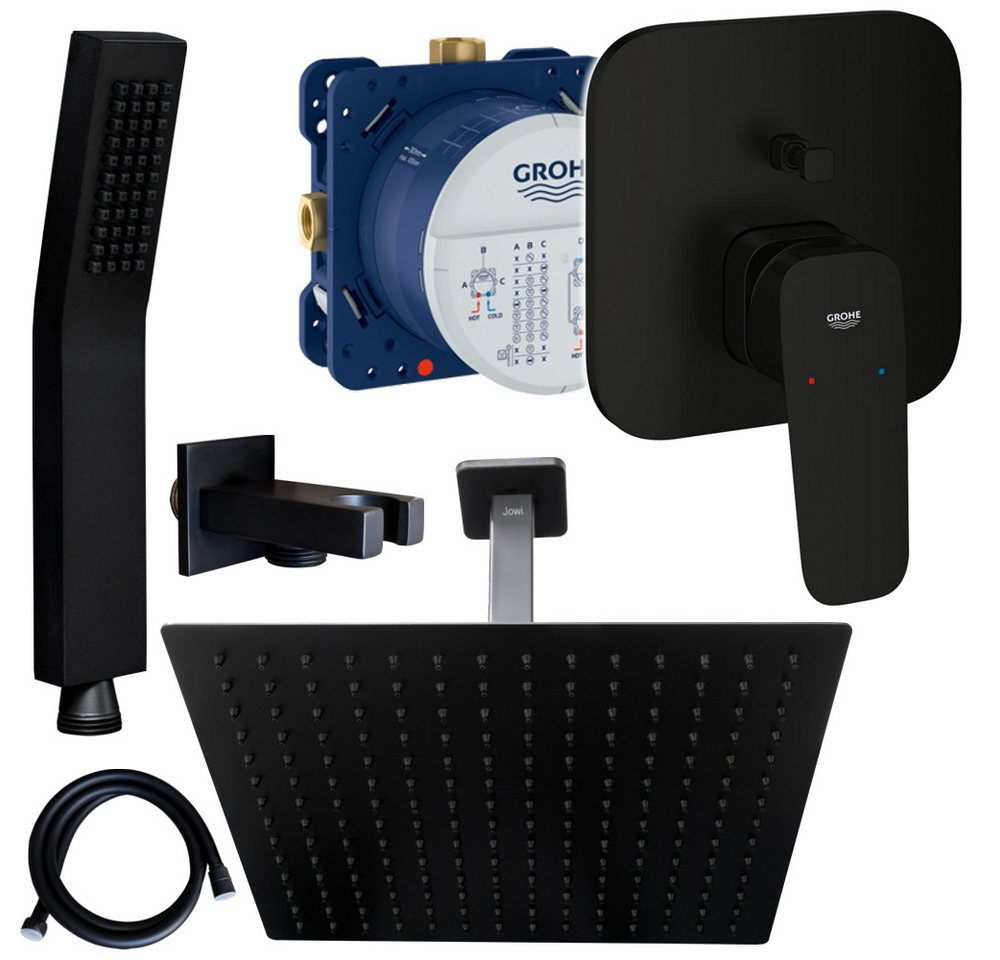 Grohe und Jowi Duscharmatur Cubeo Unterputz Mischer, Schwarz, Regendusche, Deckenanschluss (Unterputz-Duschsystem) Mattschwarz von Grohe und Jowi