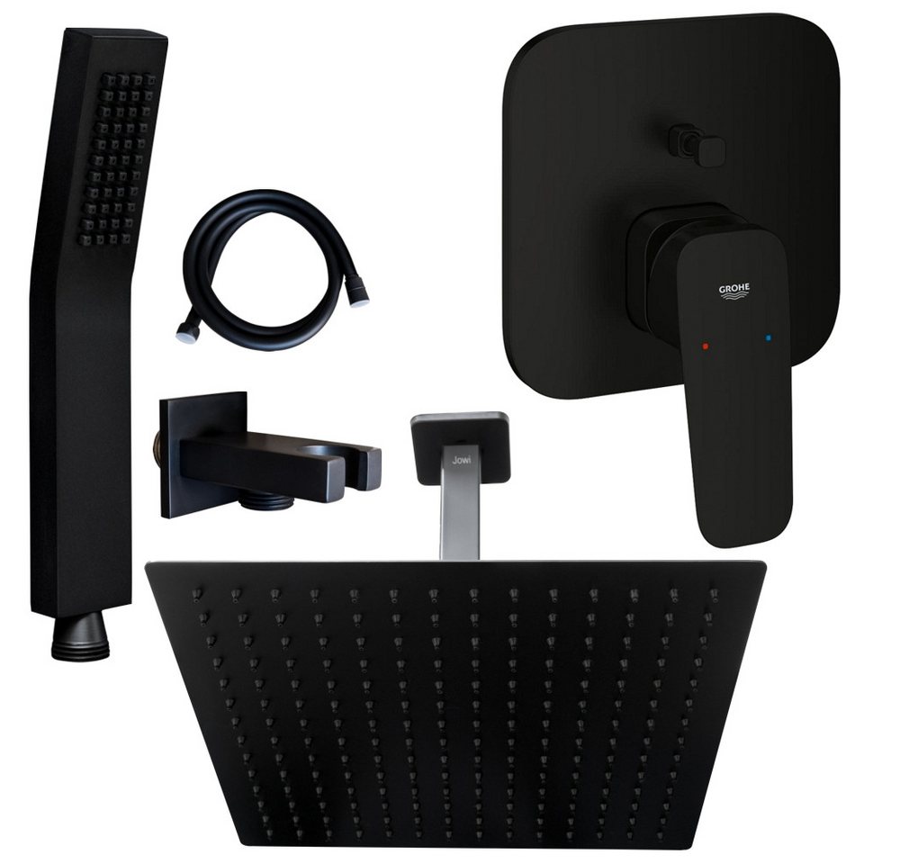 Grohe und Jowi Duscharmatur Cubeo Unterputz Mischer, Schwarz, Regendusche, Deckenanschluss (Unterputz-Duschsystem) Mattschwarz von Grohe und Jowi