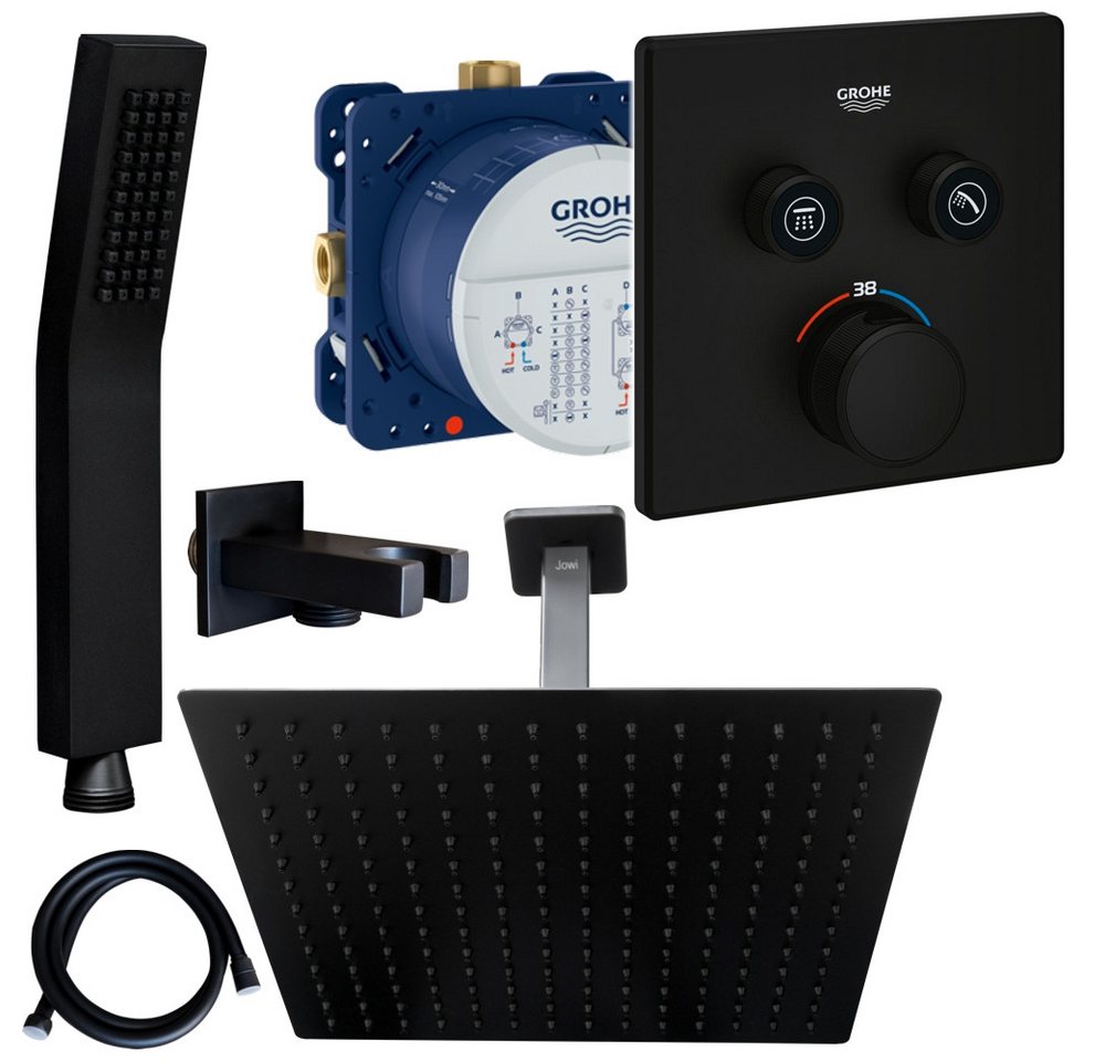 Grohe und Jowi Duscharmatur SmartControl Unterputz Thermostat, Schwarz, Set, Deckenanschluss (Unterputz-Duschsystem, inkl. Thermostat) Mattschwarz, Thermostat von Grohe und Jowi