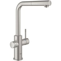 Blue Home L-Auslauf Starter Kit 31539 Einhand-Spültischbatterie mit Filterfunktion, mit Kühler und wifi, Mousseurauslauf, Farbe: Supersteel von Grohe