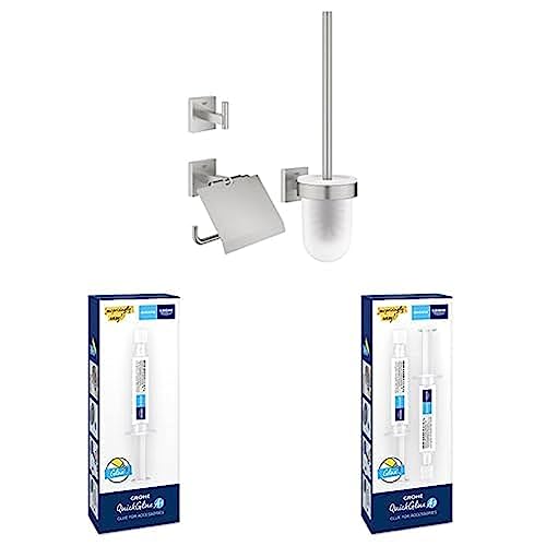 Bundle aus GROHE Start Cube - Accessoire Set 3-in-1, supersteel, 41123DC0 + GROHE QUICKFIX - Kleber für BadAccessoires A1, 41127000 + QuickGlue A2, 41128000 von Grohe