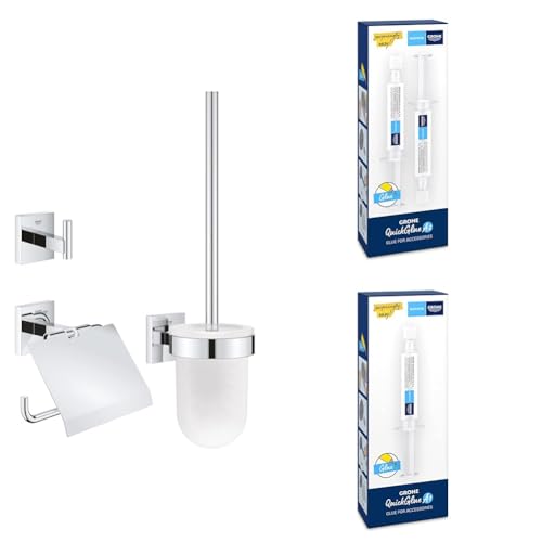 Bundle aus GROHE Start Cube - WC- Set 3-in-1 (verdeckte Befestigung, Material: Glas/Metall, langlebig), chrom, 41123000 + GROHE QUICKFIX - Kleber A1, 41127000 + Kleber A2, 41128000 von Grohe