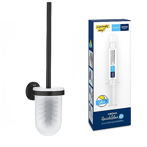 Bundle aus GROHE Start - Toilettenbürstengarnitur (Wandmontage, verdeckte Befestigung, geeignet zum Bohren oder Kleben), matt schwarz, 411852430 + GROHE QUICKFIX A1 Kleber 41127000 von GROHE