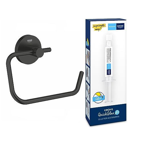 Bundle aus GROHE Start - WC-Papierhalter (ohne Deckel, verdeckte Befestigung, geeignet zum Bohren oder Kleben), matt schwarz, 412002430 + GROHE QUICKFIX A1 Kleber 41127000 von GROHE