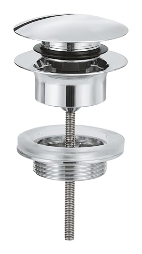GROHE Ablaufgarnitur mit Klickverschluss (mit herausnehmbarem Druckstopfen, für Waschtisch mit Überlauf, durch Drücken verschließbar), chrom, 65807000 von GROHE