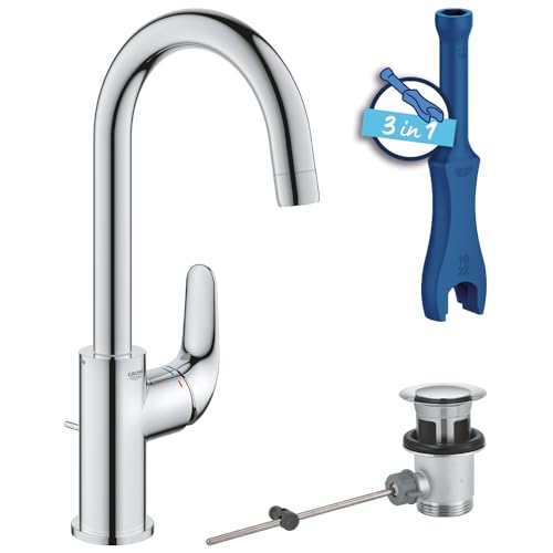 GROHE Swift - Einhand- Waschtischarmatur (wassersparend, L- Size, inkl. Montagewerkzeug, Zugstangen- Ablaufgarnitur), chrom, 24330001 von Grohe