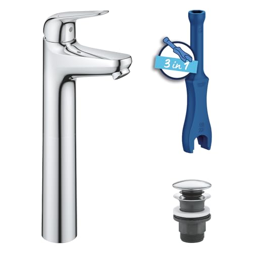 GROHE Swift, Waschtischarmatur hoch, wassersparend (Wasserhahn für das Bad, Badarmatur mit Pop-Up Ablauf, 32cm hoch, mit 3in1 Werkzeug, einfache Installation am Waschbecken), chrom, 24331001 GROHE Swift, Waschtischarmatur hoch, wassersparend (Wasserhahn für das Bad, Badarmatur mit Pop-Up Ablauf, 32cm hoch, mit 3in1 Werkzeug, einfache Installation am Waschbecken), chrom, 24331001 von GROHE