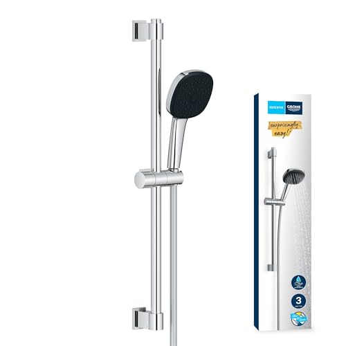 GROHE Vitalio 110 - Brausestangenset wassersparend ~8l/min (3 Strahlarten, Brausestange 60cm, Kleben oder Bohren), eckig, chrom, 26096001 von Grohe