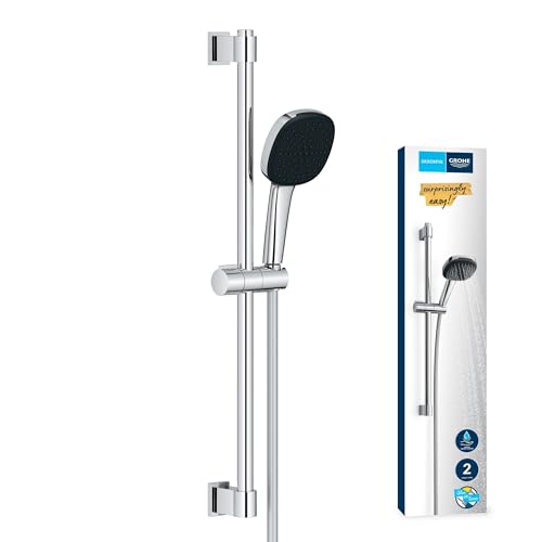 GROHE Comfort 110 - Brausestangenset (wassersparend, 2 Stahlarten, 600mm Brausestange, variable Befestigung),eckig, chrom, 26929001 von Grohe