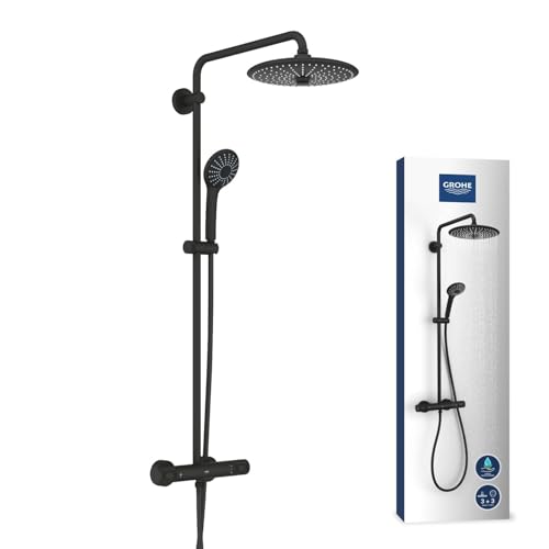 GROHE Vitalio Joy 260 - Duschsystem mit Thermostat (wassersparend, 3 Strahlarten, höhenverstellbar, Verbrühschutz), phantom black, 26403KF2 von GROHE