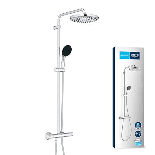GROHE Vitalio 250, Duschsystem mit Thermostat, wassersparend 8l pro Min (2 Strahlarten, schwenkbarer Kopfbrausearm, Sicherheitssperre bei 38C, Antikalk-System), rund, chrom, 26677001 GROHE Vitalio 250, Duschsystem mit Thermostat, wassersparend 8l pro Min (2 Strahlarten, schwenkbarer Kopfbrausearm, Sicherheitssperre bei 38C, Antikalk-System), rund, chrom, 26677001 von GROHE