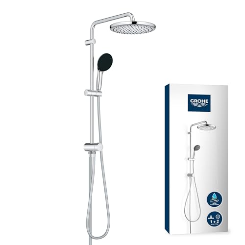 GROHE Vitalio 250, Duschset ohne Armatur, wassersparend, 8l pro Min (Regendusche für vorhandene Duscharmaturen, Duschkopf 2 Strahlarten, Duschstange 74cm, Duschsystem), rund, chrom, 26680001 von GROHE