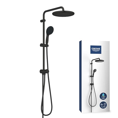 GROHE Vitalio 250, Duschset ohne Armatur, wassersparend, 8l pro Min (Regendusche für vorhandene Duscharmaturen, Duschkopf 2 Strahlarten, Duschstange 74cm, Duschsystem), rund, schwarz, 266802431 GROHE Vitalio 250, Duschset ohne Armatur, wassersparend, 8l pro Min (Regendusche für vorhandene Duscharmaturen, Duschkopf 2 Strahlarten, Duschstange 74cm, Duschsystem), rund, schwarz, 266802431 von GROHE