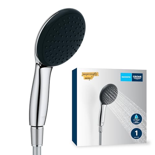 GROHE Vitalio 110 - Handbrauseset wassersparend - 8l pro Min (1 Strahlart, Standardanschluss, Silikonring schützt bei Stürzen, mit Brauseschlauch 150cm), rund, chrom, 26720001 von GROHE