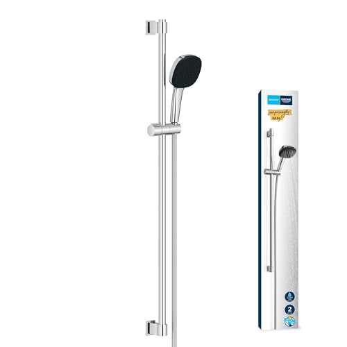 GROHE Vitalio 110, Duschset wassersparend, 8l pro Min (Brausestangenset mit: Duschkopf 2 Strahlarten, 1,75m Schlauch, Duschstange 90cm, zum Kleben oder Bohren, ohne Kleber), eckig, chrom, 26930001 von GROHE