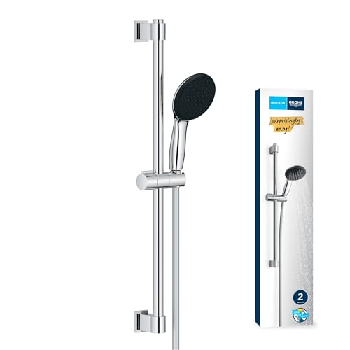 GROHE Vitalio 110, Duschset, 14l pro Min (Duschstangenset mit: Duschkopf 2 Strahlarten, 1,75m Schlauch, Duschstange 60cm, zum Kleben oder Bohren, ohne Kleber), rund, chrom, 26951001 von GROHE