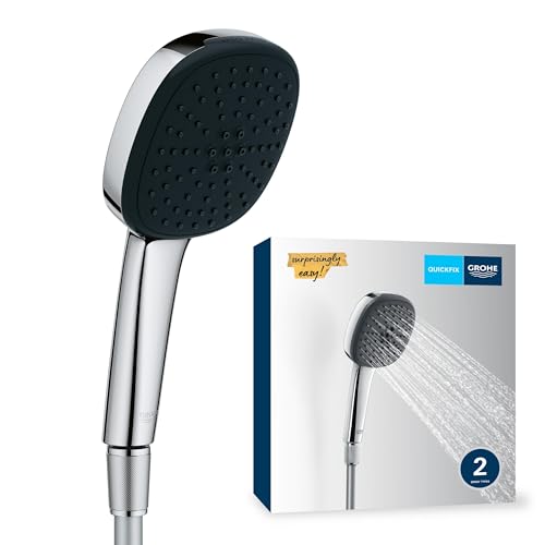 GROHE Vitalio 110 - Handbrauseset - 14l pro Min (2 Strahlarten, Standardanschluss, Silikonring schützt bei Stürzen, mit Brauseschlauch 150cm), eckig, chrom, 26973001 von GROHE
