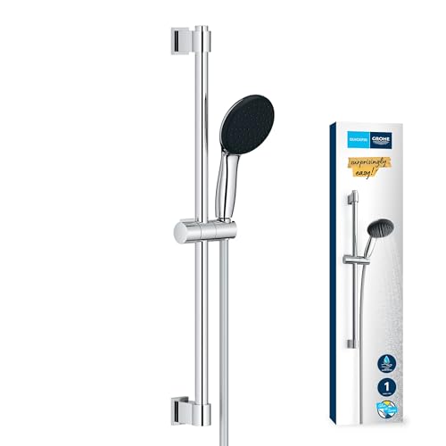 GROHE Vitalio 110, Duschset wassersparend, 8l pro Min (Brausestangenset mit: Duschkopf 1 Strahlart, 1,75m Schlauch, Duschstange 60cm, zum Kleben oder Bohren, ohne Kleber), rund, chrom, 27942001 von GROHE