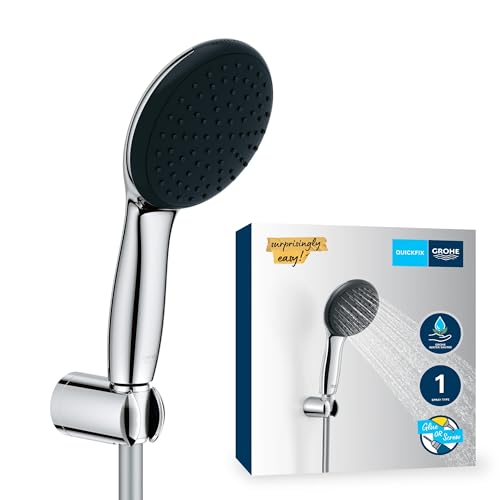 GROHE Vitalio 110 - Wandhalterset wassersparend - 8l pro Min (1 Strahlart, Standardanschluss, mit 175cm Brauseschlauch und Brausehalter), rund, chrom, 27944001 von GROHE