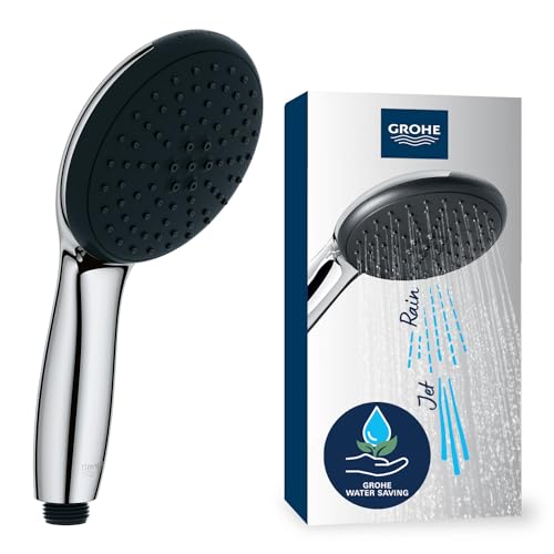GROHE Vitalio 110, Duschkopf wassersparend, 6l pro Min (Handbrause 2 Strahlarten, per Drehregler verstellbar, Universalanschluss, Silikonring schützt Duschbrause bei Stürzen), rund, chrom, 2794610E GROHE Vitalio 110, Duschkopf wassersparend, 6l pro Min (Handbrause 2 Strahlarten, per Drehregler verstellbar, Universalanschluss, Silikonring schützt Duschbrause bei Stürzen), rund, chrom, 2794610E von GROHE