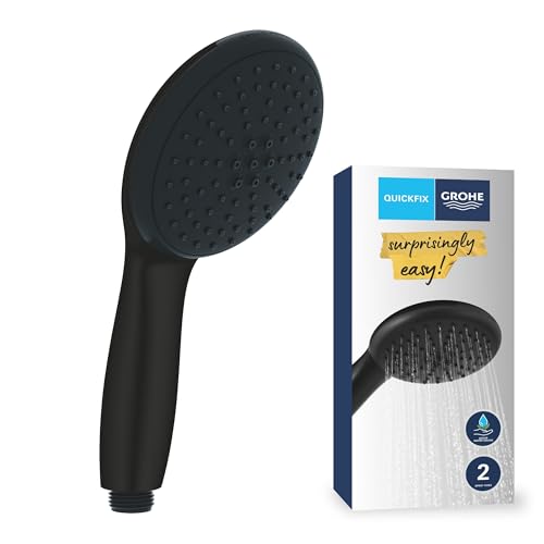 GROHE Vitalio 110 - Handbrause wassersparend - 8l pro Min (2 Strahlarten, Standardanschluss, Silikonring schützt bei Stürzen), rund, mattschwarz, 279462431 von GROHE