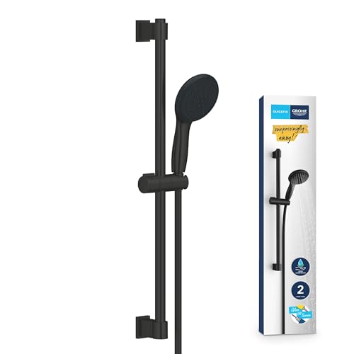 GROHE Vitalio 110, Brausestangenset wassersparend, 7l pro Min (60cm Brausestange, zum Kleben oder Bohren, anpassbar an bestehende Bohrlöcher), matt schwarz, 279482431 von Grohe