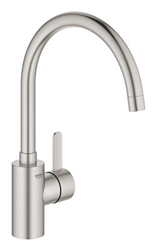 GROHE Eurosmart Cosmopolitan - Einhand-Spültischbatterie (Einlochmontage, Schwenkbereich wählbar: 0°/150°, hoher Auslauf), supersteel, 32843DC2 von Grohe