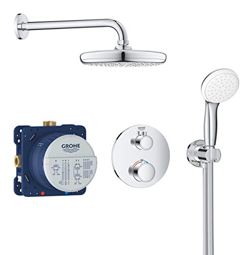 GROHE Grohtherm - Brause- und Duschsystem (Komplettset, inkl. Thermostat, Rapido SmartBox, Kopfbrause, Handbrause & Brauseschlauch), 210mm, chrom, 34727000 von Grohe