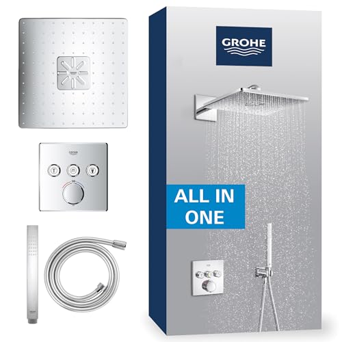 GROHE Precision SmartControl 310 - Duschsystem (310mm Kopfbrause mit 2 Strahlarten, Handbrause 1 Strahl, Universal-Einbaubox, 150cm Brauseschlauch), eckig, chom, 34875000 von Grohe