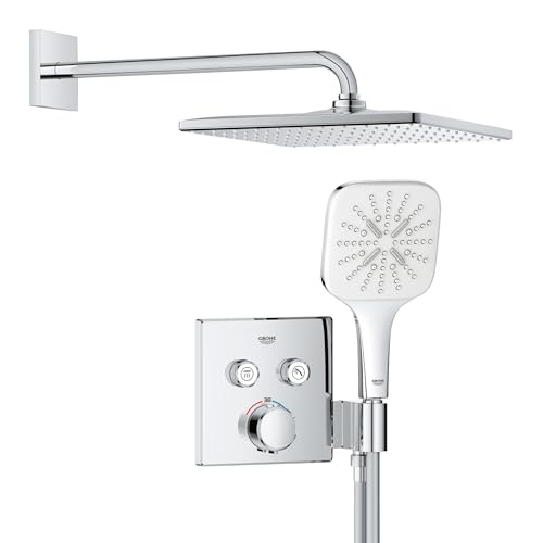 GROHE Precision SmartControl 310, Unterputz Duschsystem (31cm Regendusche mit Thermostat, Kopfbrause 1 Strahlart, Duschkopf mit 3 Strahlarten, Komplettset, 1,50m Duschschlauch), eckig, chom, 34876000 von GROHE
