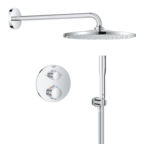 GROHE Precision 310, Unterputz Duschsystem (31cm Regendusche mit Thermostat, Kopfbrause 1 Strahlart, Duschkopf 1 Strahlart, Komplettset, 1,50m Duschschlauch), rund, chom, 34880000 von GROHE