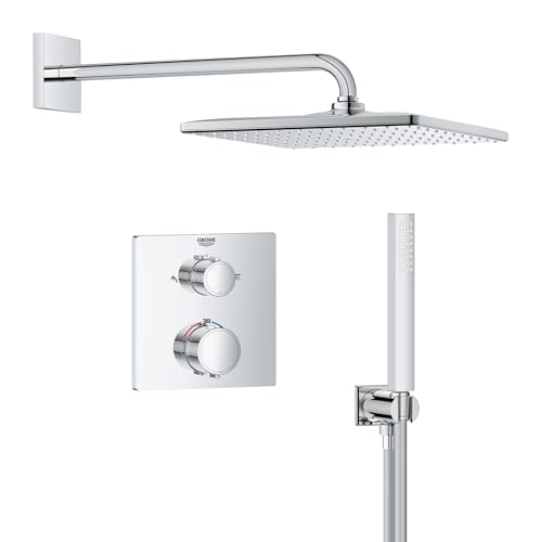 GROHE Precision 310 - Duschsystem (310mm Kopfbrause mit 1 Strahlart, Handbrause 1 Strahl, Universal-Einbaubox, 150cm Brauseschlauch), eckig, chrom, 34881000 von Grohe