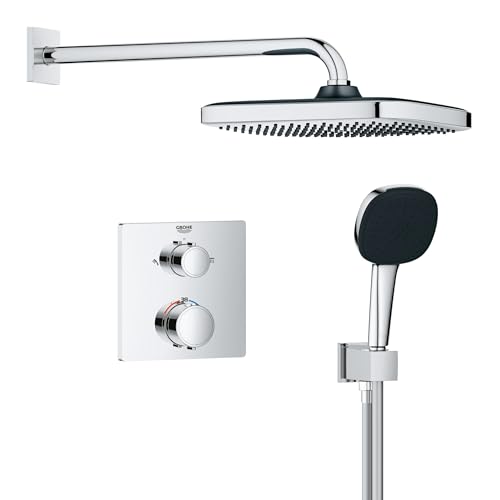 GROHE Precision 250 - Duschsystem (250mm Kopfbrause mit 1 Strahlart, Handbrause 2 Strahl, Universal-Einbaubox, 150cm Brauseschlauch), eckig, chrom, 34882000 von Grohe