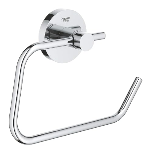 GROHE Essentials, WC Toilettenpapierhalter (einfache Montage ohne Bohren, klebbar, ohne Abdeckung, pflegeleicht), chrom, 40689001 von GROHE