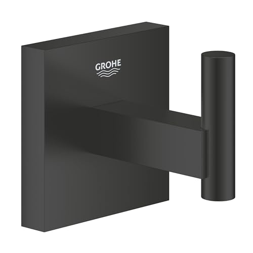 GROHE Start Cube - Bademantelhaken (Material: Metall, Kleben oder Bohren, verdeckte Befestigung), matt schwarz, 409612430 von Grohe