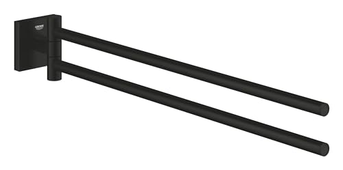 GROHE Start Cube, Handtuchhalter (für zwei Handtücher, 2x ~44cm Arme, zum Bohren [inkl Dübel und Schrauben]), matt schwarz, 409762430 von GROHE