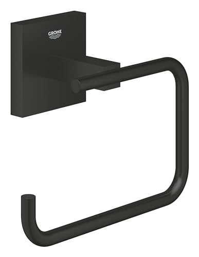 GROHE Start Cube - WC- Papierhalter (Material: Metall, ohne Deckel, verdeckte Befestigung, Kleben doer Bohren), matt schwarz, 409782430 von Grohe