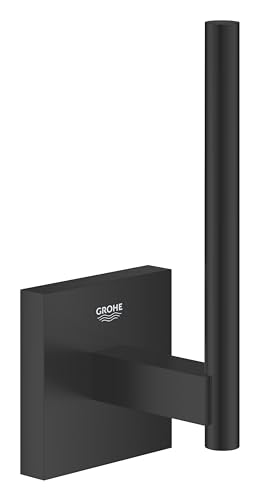 GROHE Start Cube, Ersatzrollenhalter WC zur Aufbewahrung ohne Bohren (Ersatz Klopapierhalter klebbar, Kleber separat kaufen, zum Bohren geeignet, mit Schrauben & Dübel), eckig, schwarz, 409792430 von GROHE