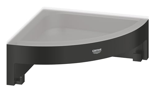GROHE Start Cube, Eck-Seifenschale für die Dusche oder Badewanne, ohne Bohren (zum Kleben oder Bohren, inkl. Schrauben & Dübel, ohne Kleber, verdeckte Befestigung), eckig, schwarz, 411062430 von GROHE