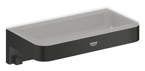 GROHE Start Cube, Seifenschale für die Dusche oder Badewanne, ohne Bohren (zum Kleben oder Bohren, inkl. Schrauben & Dübel, ohne Kleber, verdeckte Befestigung, langlebig) eckig, schwarz, 411072430 von GROHE