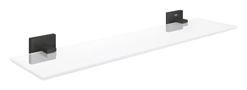 GROHE Start Cube - Glasablage (Material: Glas / Metall, 530 mm (Bohrabstand 380 mm), Kleben oder Bohren), matt schwarz, 411092430 von Grohe