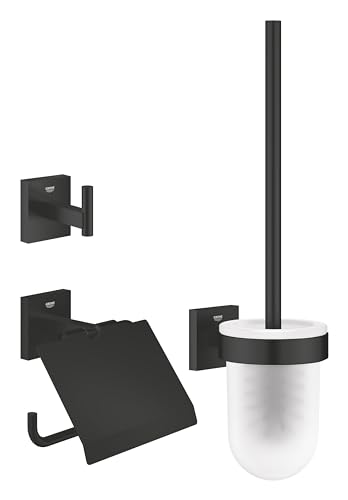 GROHE Start Cube - WC-Set 3in1 (Material: Glas / Metall, verdeckte Befestigung, Kleben doer Bohren), matt schwarz, 411232430 von Grohe