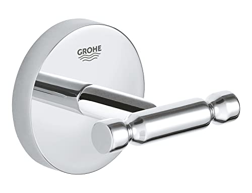 GROHE Start Cosmopolitan, Bademantelhaken ohne Bohren (Handtuchhalter mit verdeckter Befestigung, zum Kleben oder Bohren, mit Schrauben und Dübel, ohne Kleber), chrom, 41168000 von GROHE