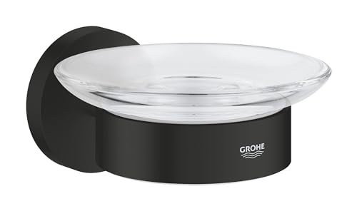 GROHE Start, klebbare Seifenschale für das Bad, ohne Bohren (bis 5kg belastbar, mit Halter, verdeckte Befestigung, inkl. Schrauben und Dübel, Kleber separat kaufen), rund, schwarz, 411932430 GROHE Start, klebbare Seifenschale für das Bad, ohne Bohren (bis 5kg belastbar, mit Halter, verdeckte Befestigung, inkl. Schrauben und Dübel, Kleber separat kaufen), rund, schwarz, 411932430 von GROHE