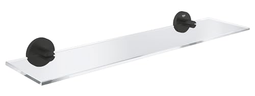 GROHE Start - Glasablage (Material: Glas / Metall, 530 mm (Bohrabstand 380 mm), verdeckte Befestigung, Kleben oder Bohren), matt schwarz, 412022430 von Grohe