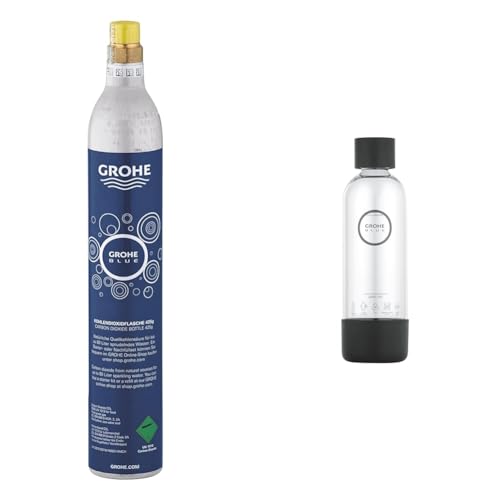 GROHE Blue - CO2 Flasche (425g, für jeden Wassersprudler, für bis zu 60 Liter), chrom, 40651000 & Blue Fizz - Wasserflasche von Grohe