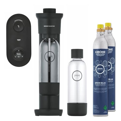 GROHE Blue Fizz Advanced - Wassersprudler Duo Set (mit CO2-Füllstandsanzeige, 3 einstellbare CO2 Stufen, 2xCO2 Flasche, 2x 0,85l Wasserflasche + Reinigungspulver), schwarz von Grohe