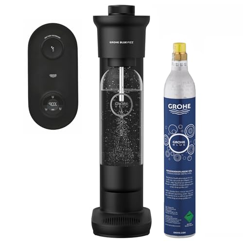 GROHE Blue Fizz Advanced - Wassersprudler Set (mit CO2-Füllstandsanzeige, 3 einstellbare CO2 Stufen, 1xCO2 Flasche, 1x 0,85l Wasserflasche + Reinigungspulver), schwarz von Grohe