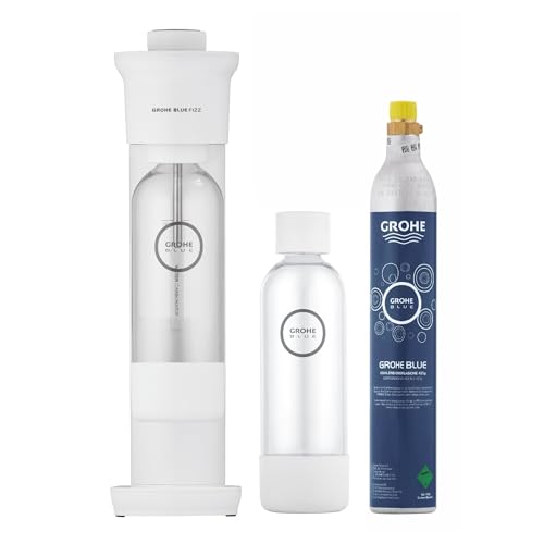 GROHE Blue Fizz - Wassersprudler Starter Set (3 einstellbare CO2 Stufen, 1x CO2 Flasche, 2x 0,85l Wasserflasche + Reinigungspulver), weiß von Grohe