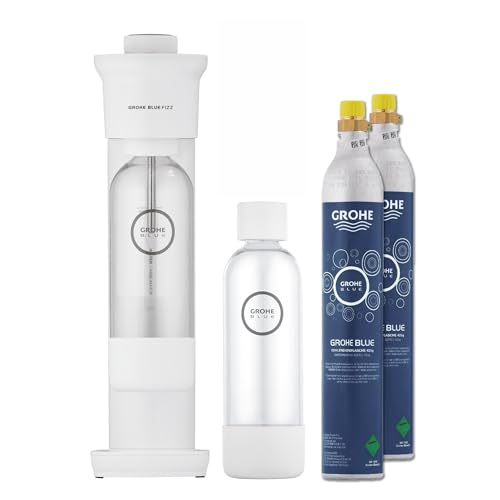 GROHE Blue Fizz - Wassersprudler Duo Set (3 einstellbare CO2 Stufen, 2x CO2 Flasche, 2x 0,85l Wasserflasche + Reinigungspulver), weiß von Grohe